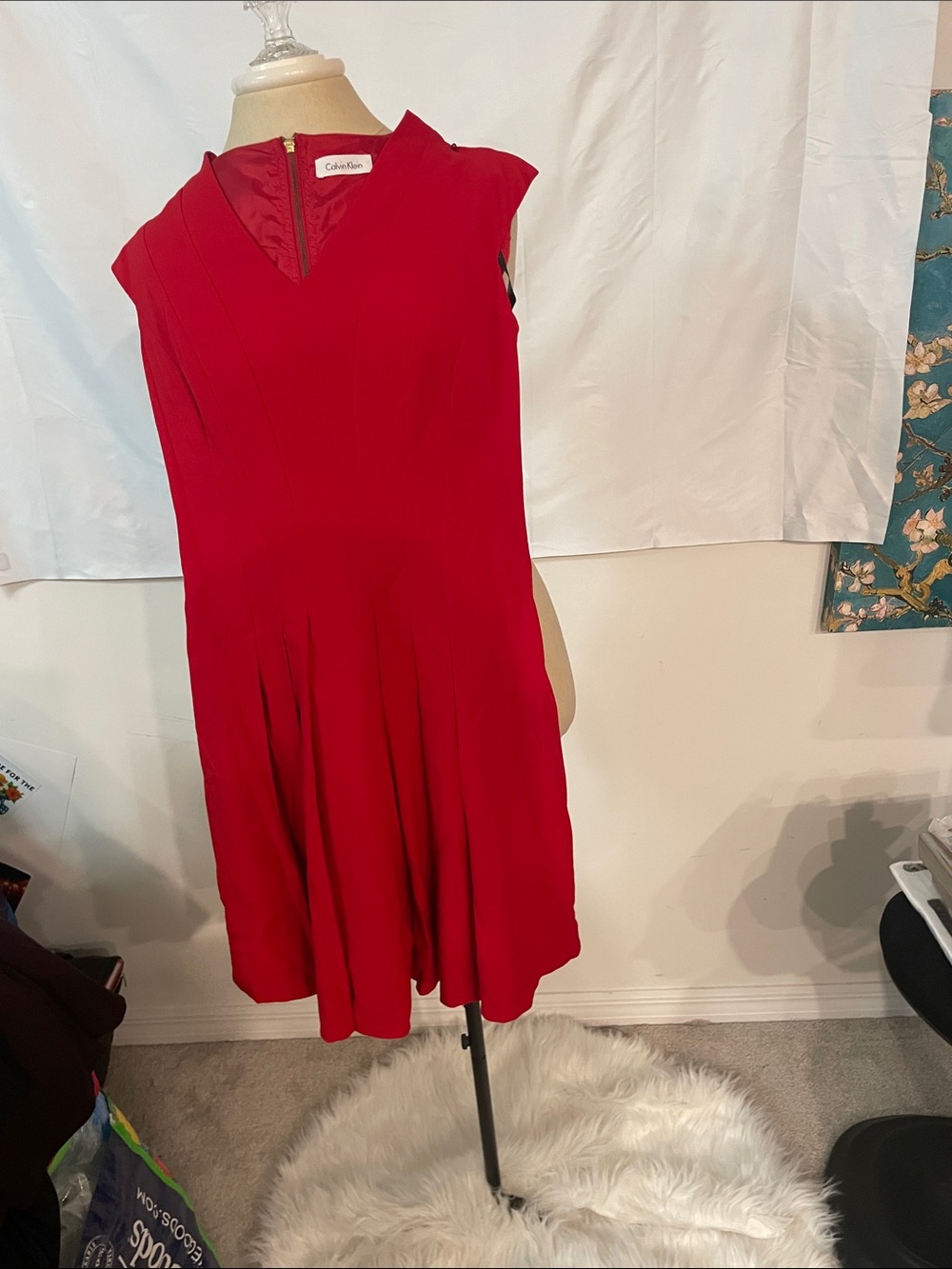 Calvin Klein Red V-Neck Cap Sleeve Mini Dress - Picture 1 of 2